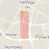 Karta som med röd fyrkant ramar in Hyllie, Pildammsvägen, Henriksdalsvägen, Malmö, Skåne län