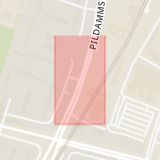 Karta som med röd fyrkant ramar in Albinsrogatan, Pildammsvägen, Malmö, Skåne län