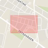 Karta som med röd fyrkant ramar in Jespersgatan, Malmö, Skåne län
