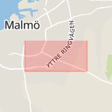 Karta som med röd fyrkant ramar in Ystadvägen, Malmö, Skåne län