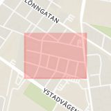 Karta som med röd fyrkant ramar in Rasmusgatan, Malmö, Skåne län