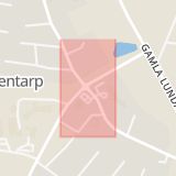 Karta som med röd fyrkant ramar in Blentarp, Sövde, Lund, Sjöbo, Skåne län