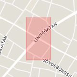 Karta som med röd fyrkant ramar in Geijersgatan, Linnégatan, Limhamn, Malmö, Skåne län