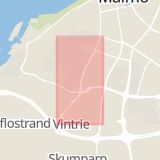 Karta som med röd fyrkant ramar in Lorensborgsgatan, Malmö, Skåne län