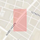 Karta som med röd fyrkant ramar in Sofielund, Klaragatan, Nobeltorget, Södervärn, Malmö, Skåne län