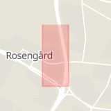 Karta som med röd fyrkant ramar in Rosengård, Thomsons Väg, Malmö, Skåne län