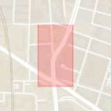 Karta som med röd fyrkant ramar in Möllevången, Bergsgatan, Södra Förstadsgatan, Malmö, Skåne län