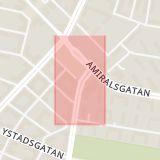 Karta som med röd fyrkant ramar in Amiralsgatan, Lantmannagatan, Nobeltorget, Malmö, Skåne län