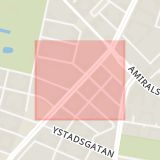 Karta som med röd fyrkant ramar in Trelleborgsgatan, Malmö, Skåne län