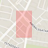 Karta som med röd fyrkant ramar in Nobeltorget, Osbygatan, Malmö, Skåne län