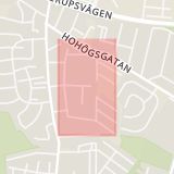 Karta som med röd fyrkant ramar in Husie, Rudhögsgatan, Malmö, Skåne län