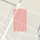 Karta som med röd fyrkant ramar in Båstadsgatan, Malmö, Skåne län