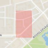 Karta som med röd fyrkant ramar in Tuborgsgatan, Malmö, Skåne län