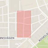 Karta som med röd fyrkant ramar in Edward Lindahlsgatan, Malmö, Skåne län