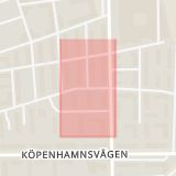 Karta som med röd fyrkant ramar in Herrestadsgatan, Västra Rönneholmsvägen, Malmö, Skåne län
