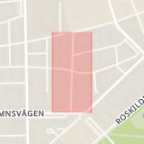 Karta som med röd fyrkant ramar in Hästhagen, Edward Lindahlsgatan, Malmö, Skåne län