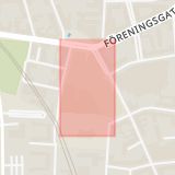 Karta som med röd fyrkant ramar in Rådmansvången, Rådmansgatan, Triangeln, Malmö, Skåne län