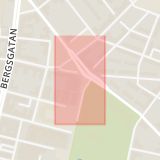 Karta som med röd fyrkant ramar in Norra Parkgatan, Bergsgatan, Malmö, Skåne län