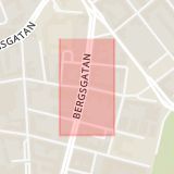 Karta som med röd fyrkant ramar in Bergsgatan, Spångatan, Malmö, Skåne län