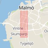 Karta som med röd fyrkant ramar in Pildammsvägen, Malmö, Skåne län