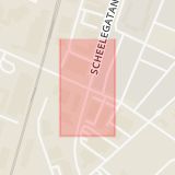 Karta som med röd fyrkant ramar in Katrinelund, Scheelegatan, Industrigatan, Östra Farmvägen, Malmö, Skåne län