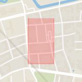 Karta som med röd fyrkant ramar in Davidshall, Kastellgatan, Malmö, Skåne län