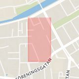 Karta som med röd fyrkant ramar in Kaptensgatan, Malmö, Skåne län