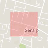 Karta som med röd fyrkant ramar in Bygatan, Genarp, Lund, Skåne län