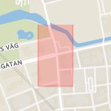 Karta som med röd fyrkant ramar in Regementsgatan, Fersens Väg, Malmö, Skåne län
