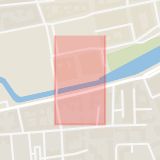 Karta som med röd fyrkant ramar in Vallgatan, Gamla Staden, Skara, Skåne län