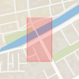 Karta som med röd fyrkant ramar in Amiralsgatan, Drottninggatan, Malmö, Skåne län