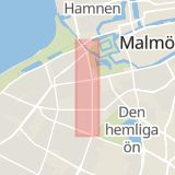 Karta som med röd fyrkant ramar in Mariedalsvägen, Tessins Väg, Malmö, Skåne län