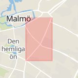 Karta som med röd fyrkant ramar in Nobelvägen, Zenithgatan, Malmö, Skåne län