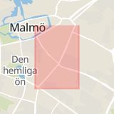 Karta som med röd fyrkant ramar in Nobelvägen, Vattentorget, Malmö, Skåne län