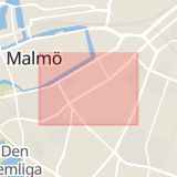 Karta som med röd fyrkant ramar in Föreningsgatan, Malmö, Skåne län