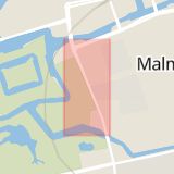 Karta som med röd fyrkant ramar in Slottsgatan, Malmö, Skåne län