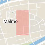 Karta som med röd fyrkant ramar in Kalendegatan, Malmö, Skåne län