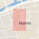Karta som med röd fyrkant ramar in Stortorget, Hjulhamnsgatan, Malmö, Skåne län