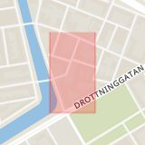 Karta som med röd fyrkant ramar in Ribersborgsstranden, Rättscentrum, Porslinsgatan, Malmö, Skåne län