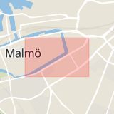 Karta som med röd fyrkant ramar in Drottninggatan, Malmö, Skåne län