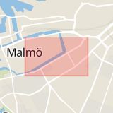 Karta som med röd fyrkant ramar in Drottninggatan, Värnhem, Malmö, Skåne län