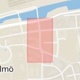 Karta som med röd fyrkant ramar in Mäster Nilsgatan, Malmö, Skåne län