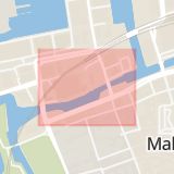 Karta som med röd fyrkant ramar in Fiskehamnsgatan, Malmö, Skåne län