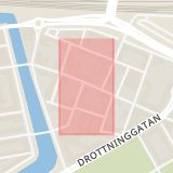 Karta som med röd fyrkant ramar in Drottninggatan, Östra Förstadsgatan, Malmö, Skåne län