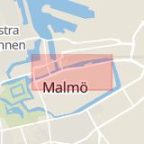 Karta som med röd fyrkant ramar in Norra Vallgatan, Malmö, Skåne län