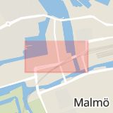 Karta som med röd fyrkant ramar in Neptunigatan, Malmö, Skåne län