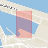 Karta som med röd fyrkant ramar in Frihamnen, Terminalgatan, Malmö, Skåne län