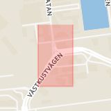 Karta som med röd fyrkant ramar in Lodgatan, Västkustvägen, Malmö, Skåne län