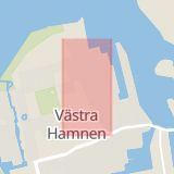 Karta som med röd fyrkant ramar in Östra Varvsgatan, Malmö