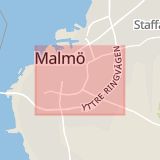 Karta som med röd fyrkant ramar in Trafikplats Petersborg, Vellinge, Yttre Ringvägen, Malmö, Skåne län